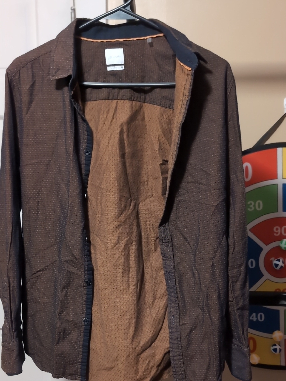Men's Brown Long-Sleeve Casual Button-Down Shirt